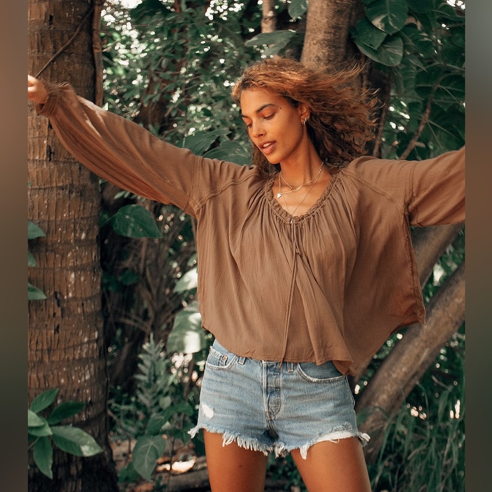 Nwot Free People Banda Light Brown Long Sleeve Top